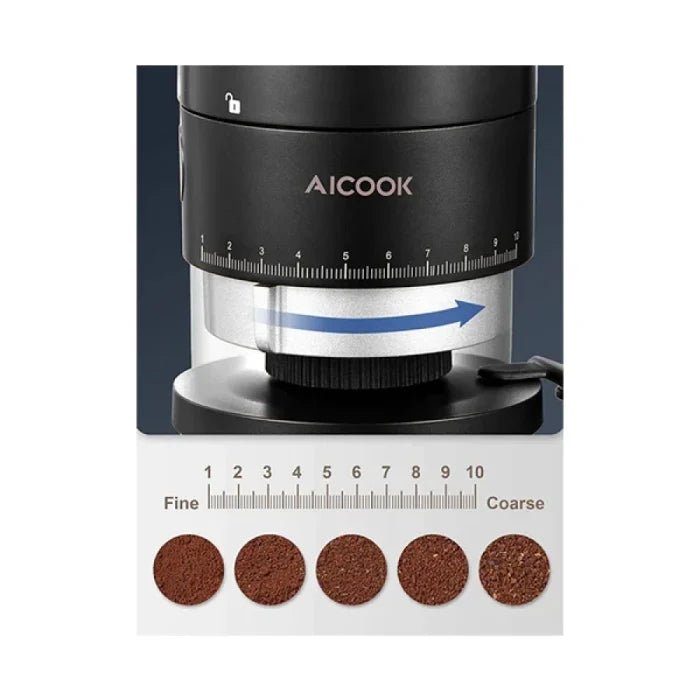 ALCOOK Electric Conical Burr Coffee Grinder – 42 Grind Settings, One - Touch 50S Grinding, Easy Clean, Matte Black | UAE - M&M