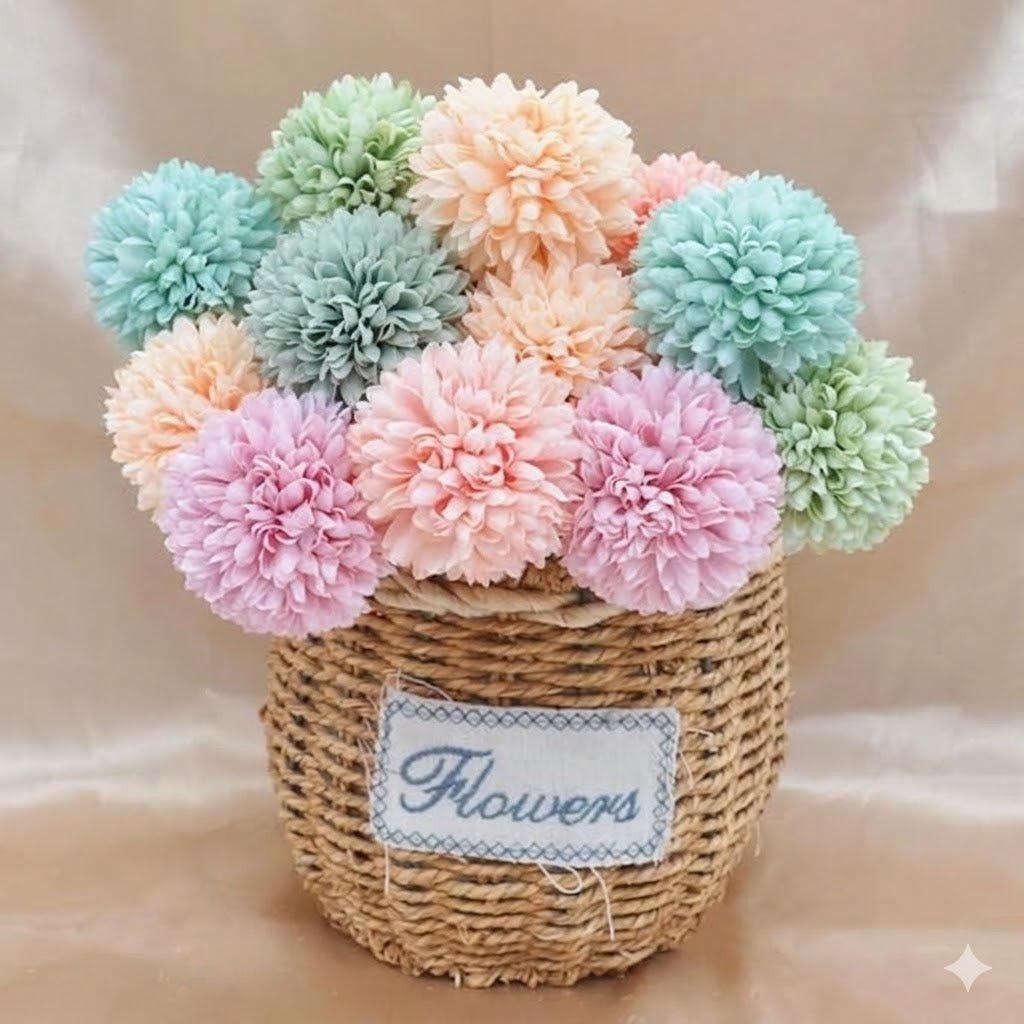 Artificial Chrysanthemum Ball Flowers Bouquet 10pcs Present for Important - M&M
