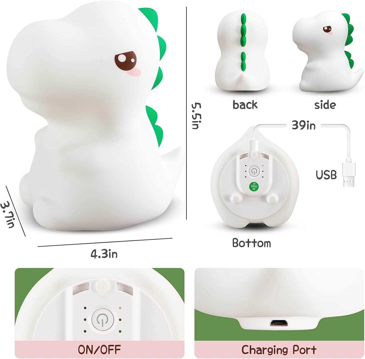 Cute Dinosaur Silicone LED Night Light for Kids - M&M