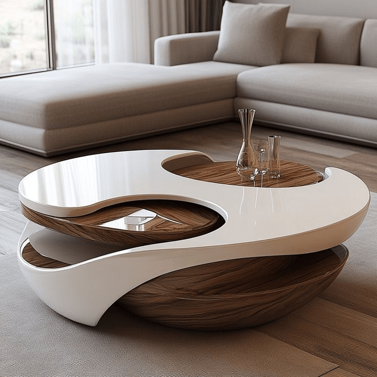 Handcrafted Yin - Yang Sculptural Coffee Table – Made to Order | White Lacquer & Walnut - M&M