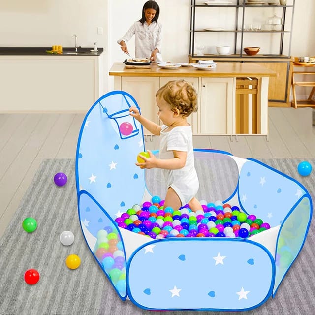 Foldable Baby Ocean Ball Pool with Basketball Hoop – Portable Toddler Ball Pit & Play Tent for Indoor & Outdoor Fun - M&M