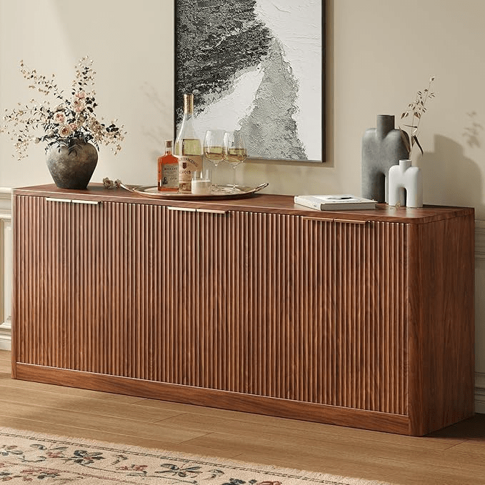 Handcrafted Ribbed Solid Wood Sideboard Cabinet – Made to Order | Walnut Finish - M&M