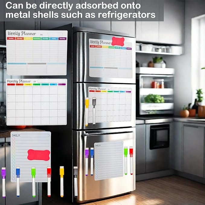 3 - Pack Magnetic Monthly, Weekly & Daily Planners Dry Erase Calendar Set for - M&M