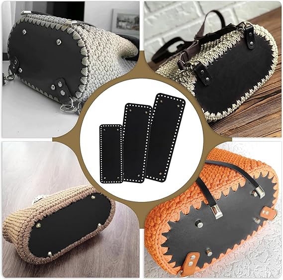 Bag Bottom for Crochet, 3 Pcs 3 Sizes Crochet Purse Bottom Base Rectangle PU - M&M