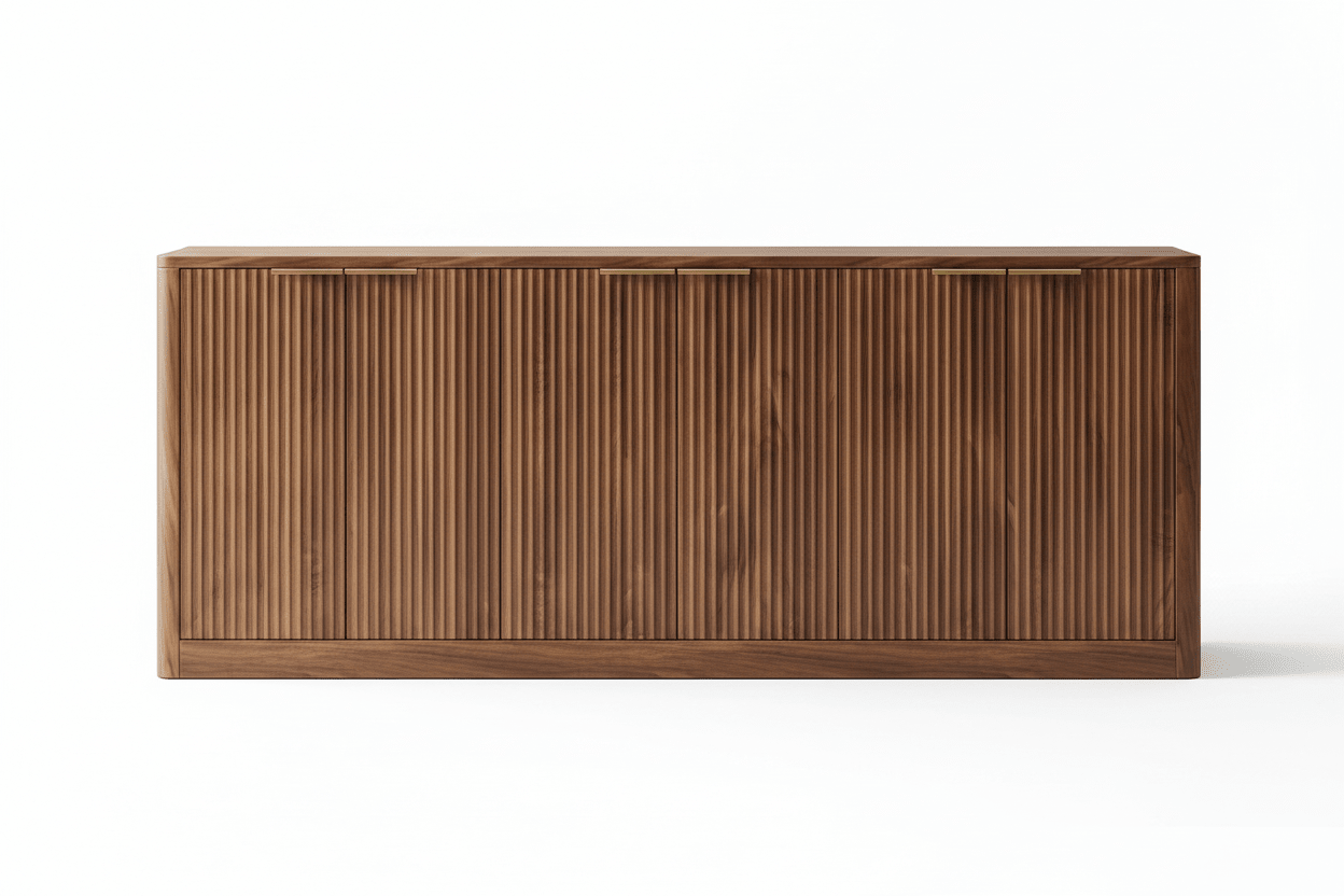 Handcrafted Ribbed Solid Wood Sideboard Cabinet – Made to Order | Walnut Finish - M&M