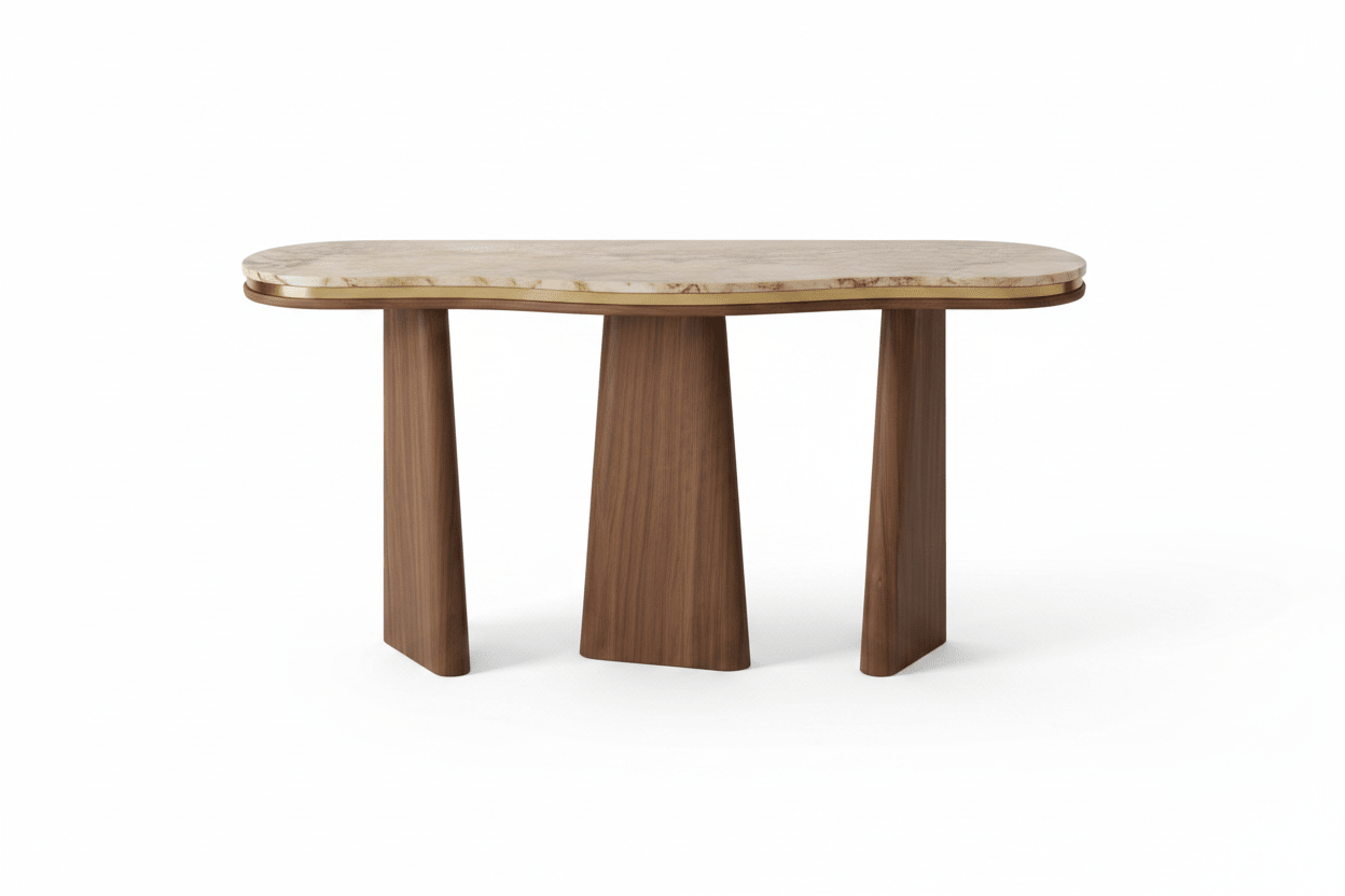 Elara Console Table – Handcrafted Walnut & Gold | طاولة إيلارا – جوز وذهب مصنوعة يدوياً - M&M