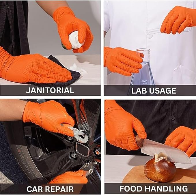 ZALCOON Heavy - Duty Orange Nitrile Gloves - M&M