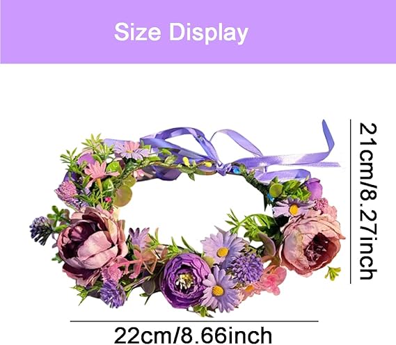 Elandy Boho Flower Headband with Adjustable Ribbon Headpiece Floral Crown - M&M