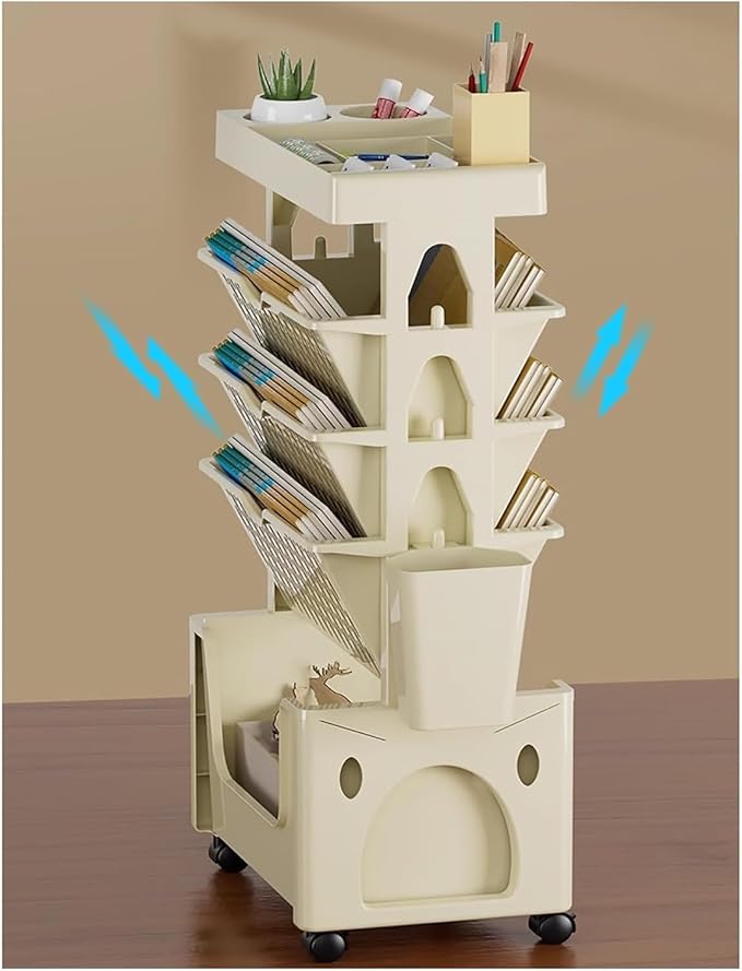 book cartMobile Bookshelf,Mobile Bookshelf With Wheels, 5 Tier Book Rack - M&M