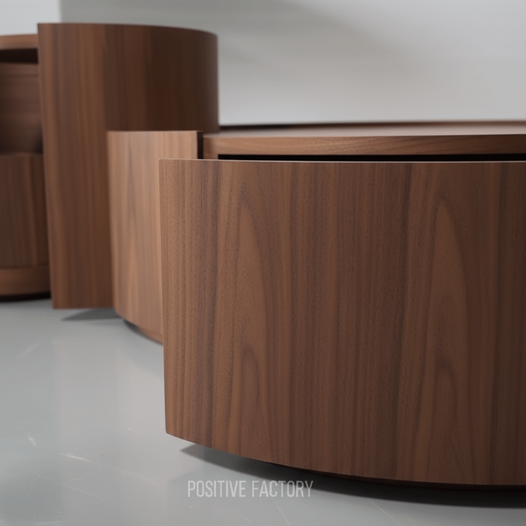 Modular Round Coffee Table Set – Walnut with Hidden Drawers (3 Pieces) | طقم طاولة قهوة دائرية موديولار – جوز الهند مع أدراج مخفية (3 قطع) - M&M