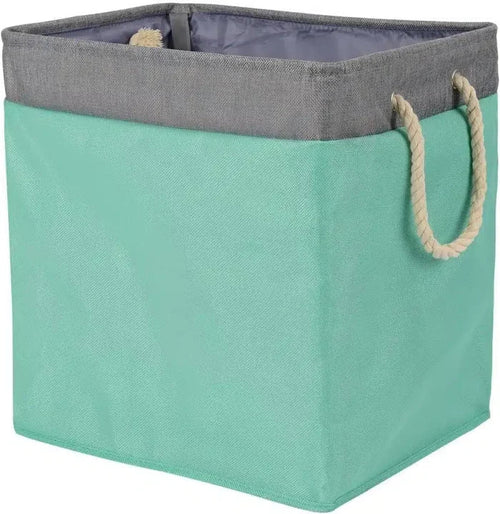 Amazon Basics Foldable Fabric Rectangle Laundry Hamper With Detachable Brackets, Jade Green, 40.6 cm x 33 cm x 43.6 cm - M&M