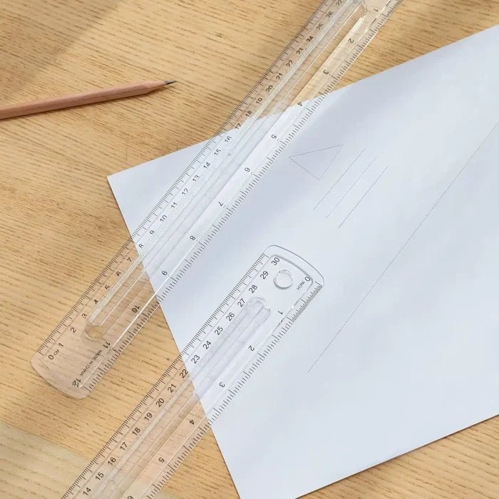Amazon Basics 12 - Inch Plastic Ruler with Finger Grip, 4 - Pack, Clear - M&M
