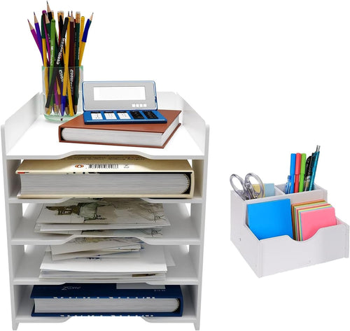 5 Tier Desk Organizer Tray with Drawer and Pen Holder - M&M