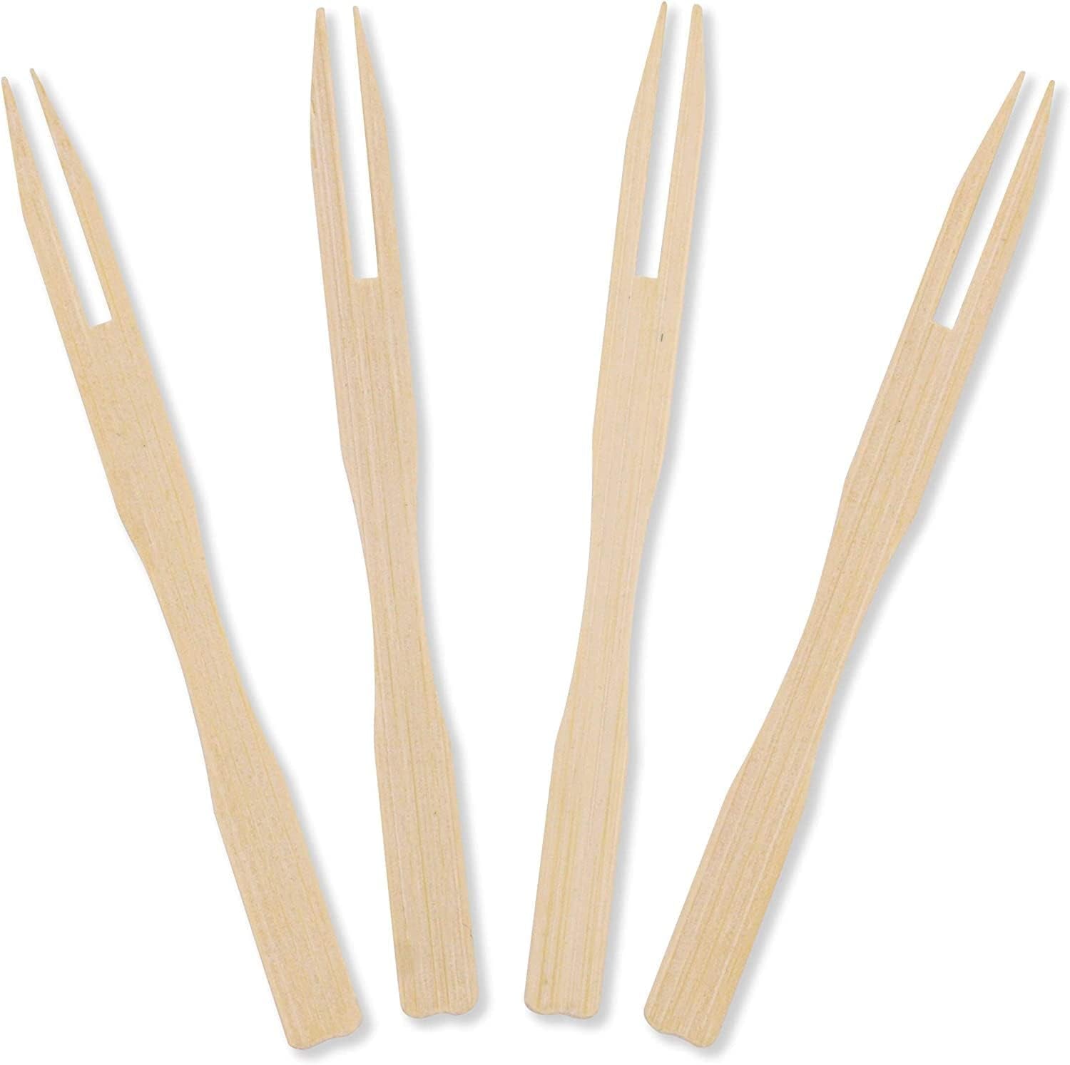 100pcs Natural Bamboo Miniature Appetizer Forks – Eco - Friendly Fruit Sticks & Cocktail Picks - M&M