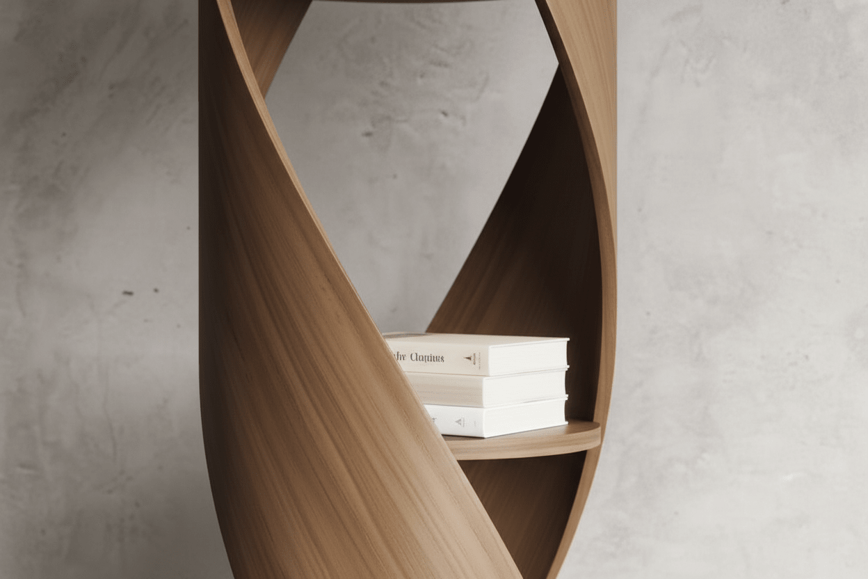 Handcrafted Spiral DNA Helix Bookcase – Made to Order | Sculptural Walnut Tower Shelf - M&M