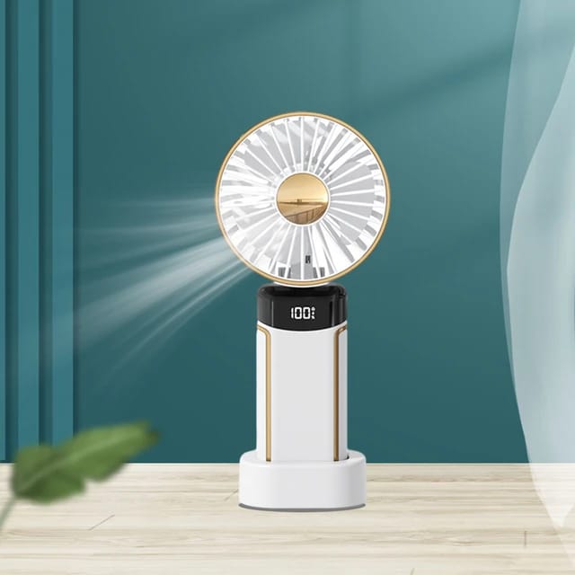 Portable Handheld Cooling Fan Hanging Neck Fan – Foldable Personal Electric Desk Fan with Lanyard, Digital Display, USB Rechargeable 5000mAh, 5 Wind Speeds, White - M&M