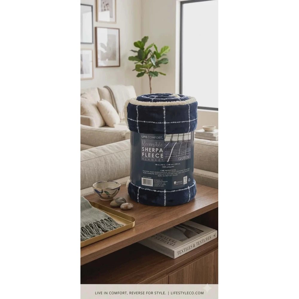 Life Comfort Reversible Sherpa Fleece Blanket 200CM*240CM - M&M