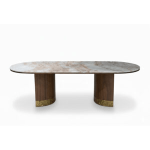 Petra Dining Table – Marble & Walnut with Gold Base | طاولة بيترا – رخام وجوز مع قاعدة ذهبية - M&M