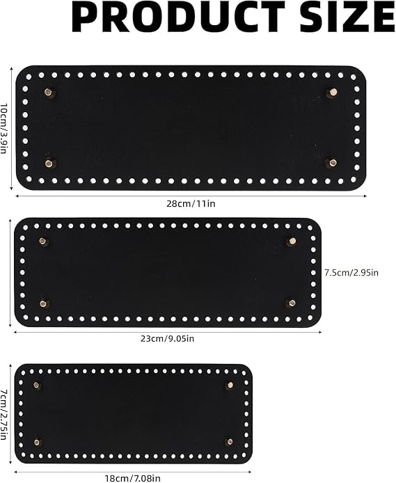 Bag Bottom for Crochet, 3 Pcs 3 Sizes Crochet Purse Bottom Base Rectangle PU - M&M
