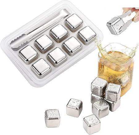 Stainless Steel Ice Cubes,8PCS Reusable Whiskey Stones Ice Stones Whisky Ice - M&M