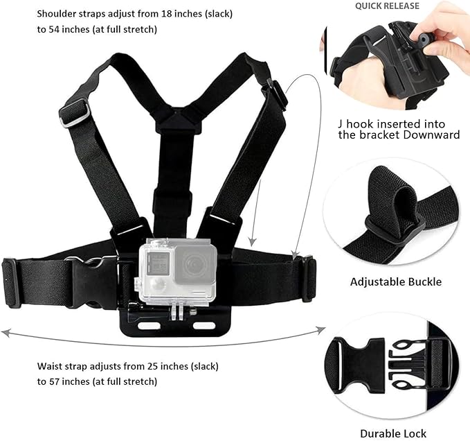 TEKCAM Action Camera Head Strap Chest Strap Mount Chest Harness with - M&M