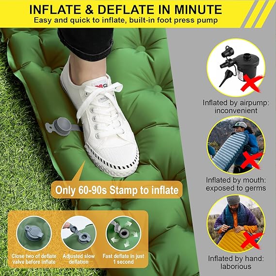 Double Sleeping Pad Inflatable 2 Person Sleeping Mat with Pillow and Foot - M&M