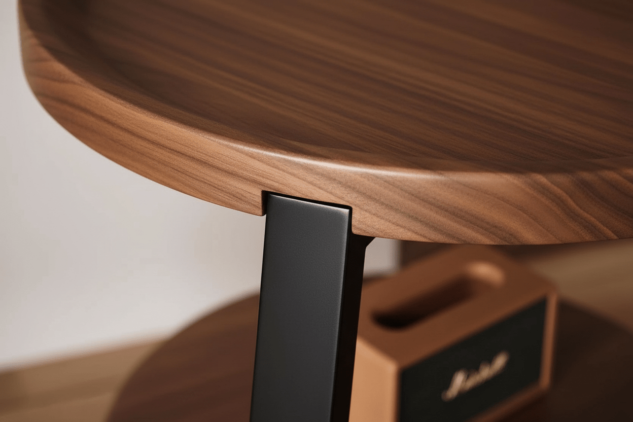 Handcrafted 3 - Tier Round Walnut Side Table – Made to Order | Black Metal Frame - M&M