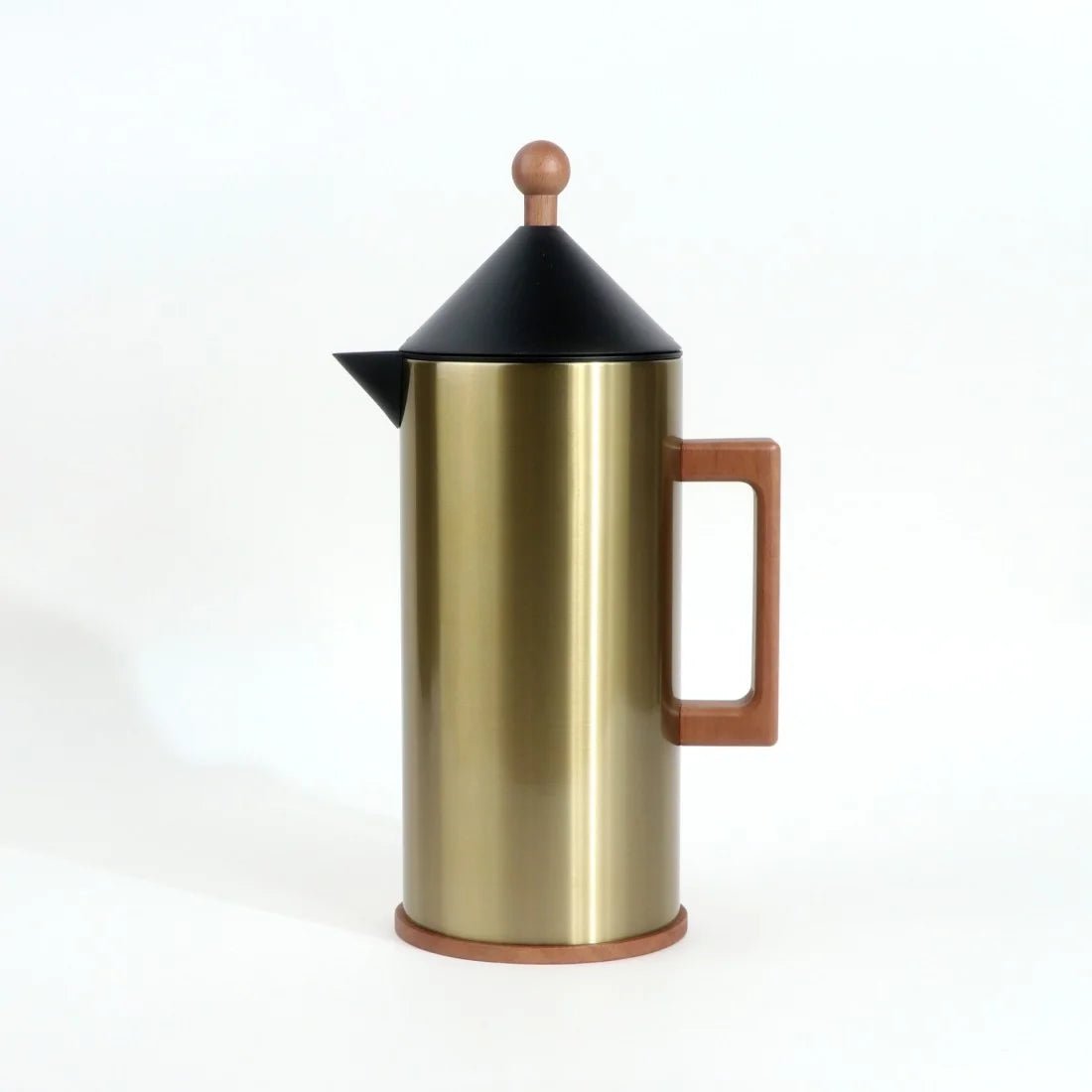 Stainless Steel Vacuum Flask Set Push Button With Wooden Handle And Metal Ball Lid - Golden - M&M