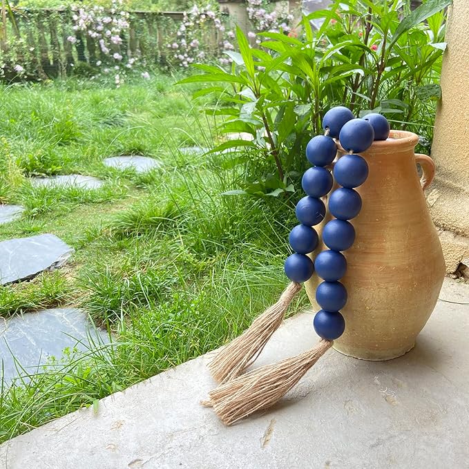 OMISHE Extra Large Wood Bead Garland in Navy Blue with 1.6" Diameter Wooden - M&M