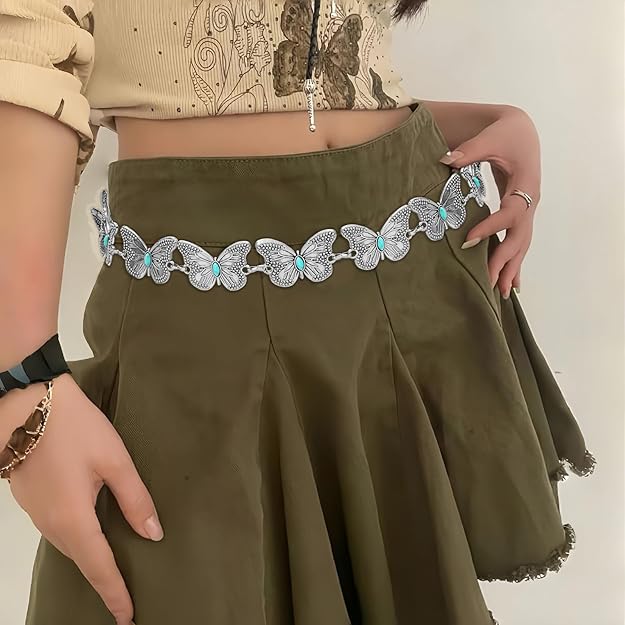 Women Western Chain Belt Adjustable Turquoise Metal Waist Chain Boho Chain - M&M