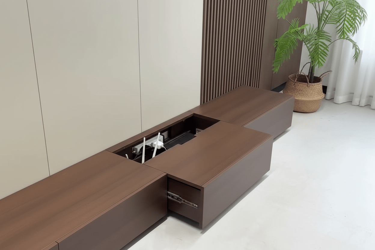 Smart TV Console with Hidden Cable Management Compartment | خزانة تلفزيون ذكية مع حجرة إدارة كابلات مخفية - M&M