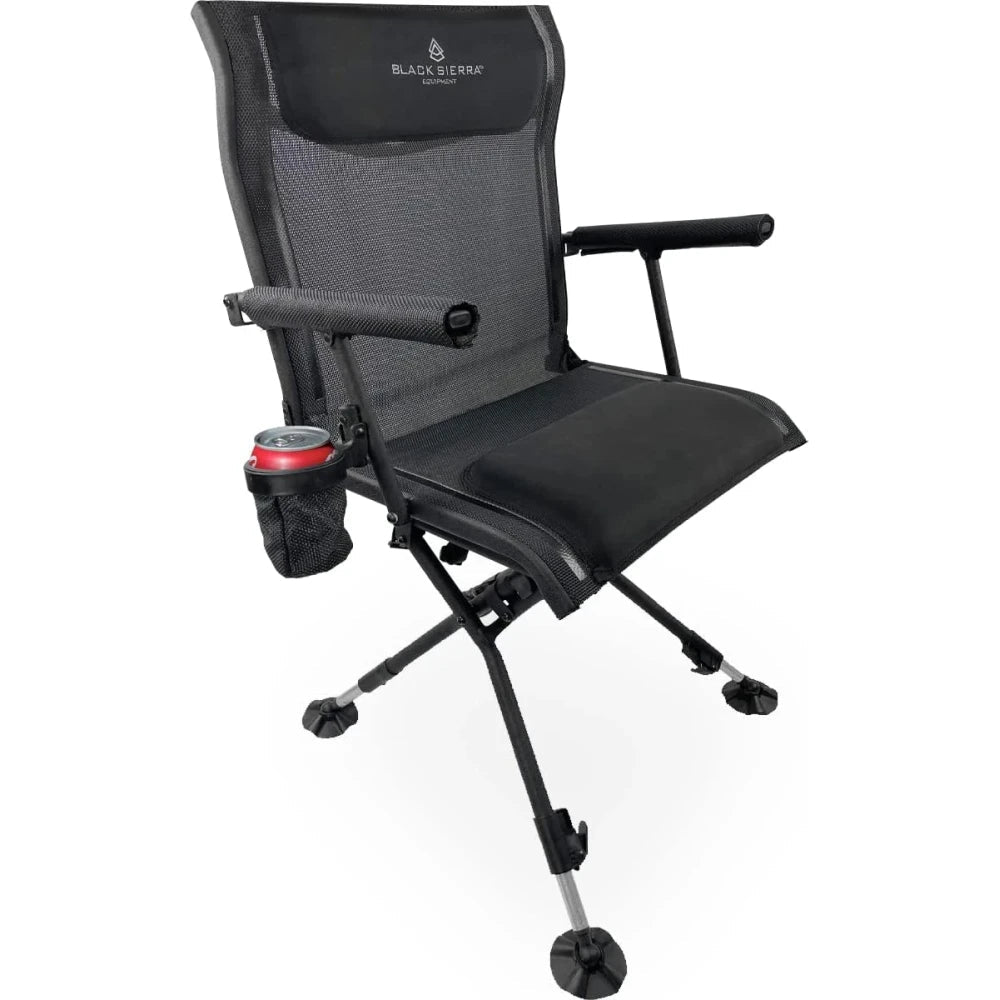 Black Sierra Nitro Pro XL 360° Silent Swivel Hunting & Fishing Chair – Padded, 300 Lbs Capacity, Armrests, Adjustable Legs, Cupholder & Carry Strap | UAE - M&M