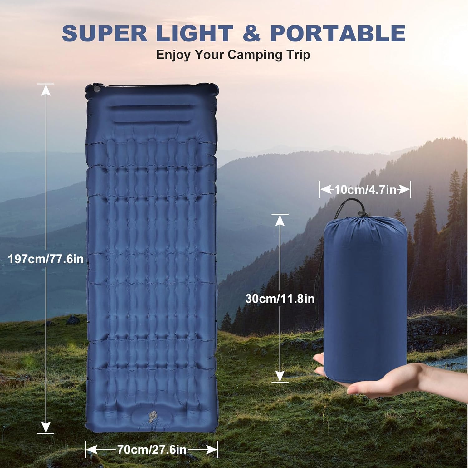 Camping Sleeping Pad with Pillow: Extra Thick 4.7 Inch Ultra - Light Self - M&M