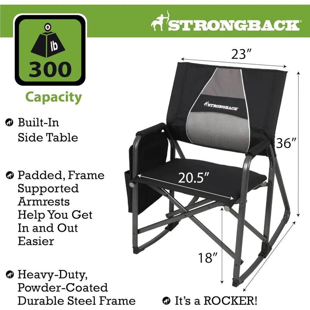 STRONGBACK Director Rocker Chair – Ergonomic Folding Rocking Chair with Lumbar Support for Outdoor & Indoor Use, Black | UAE - M&M