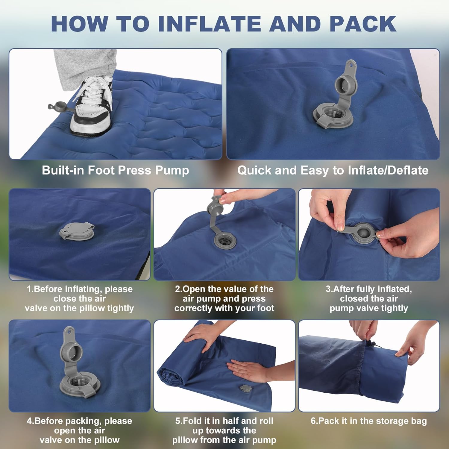 Camping Sleeping Pad with Pillow: Extra Thick 4.7 Inch Ultra - Light Self - M&M
