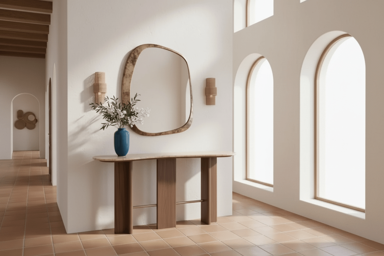 Luno Console Table – Handcrafted Walnut & Stone | طاولة لونو – جوز وحجر مصنوعة يدوياً - M&M