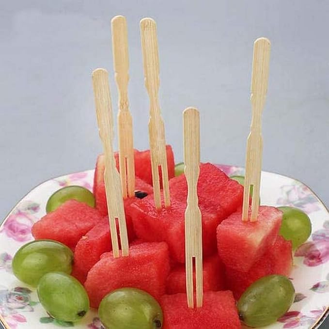 100pcs Natural Bamboo Miniature Appetizer Forks – Eco - Friendly Fruit Sticks & Cocktail Picks - M&M