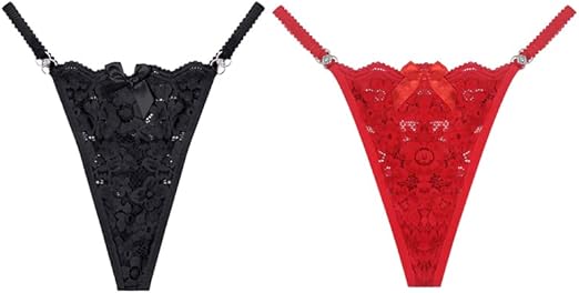 Women Lace Panties Floral Underwear Lace Briefs with Cute Bow Center - M&M