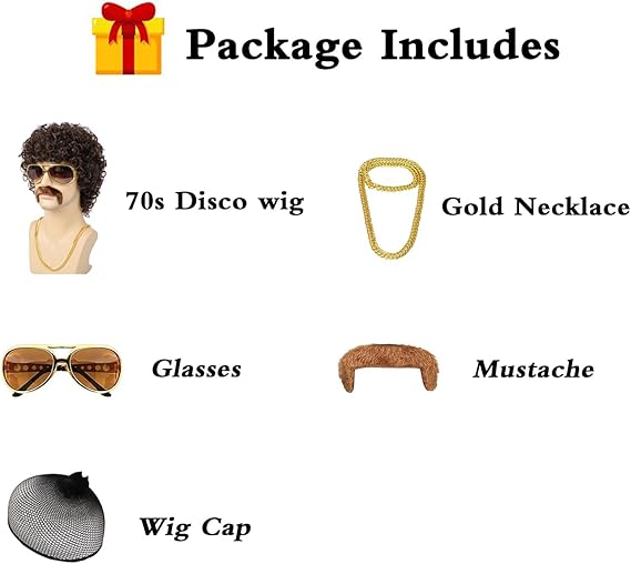 Excefore Men Wigs Short Brown Curly Afro Wig for Men 70s Disco Costume Wig - M&M