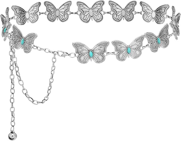 Women Western Chain Belt Adjustable Turquoise Metal Waist Chain Boho Chain - M&M