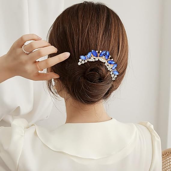 hair combs , French Luxurious Gemstone Crystal Rhinestone Shiny Metal Edge - M&M