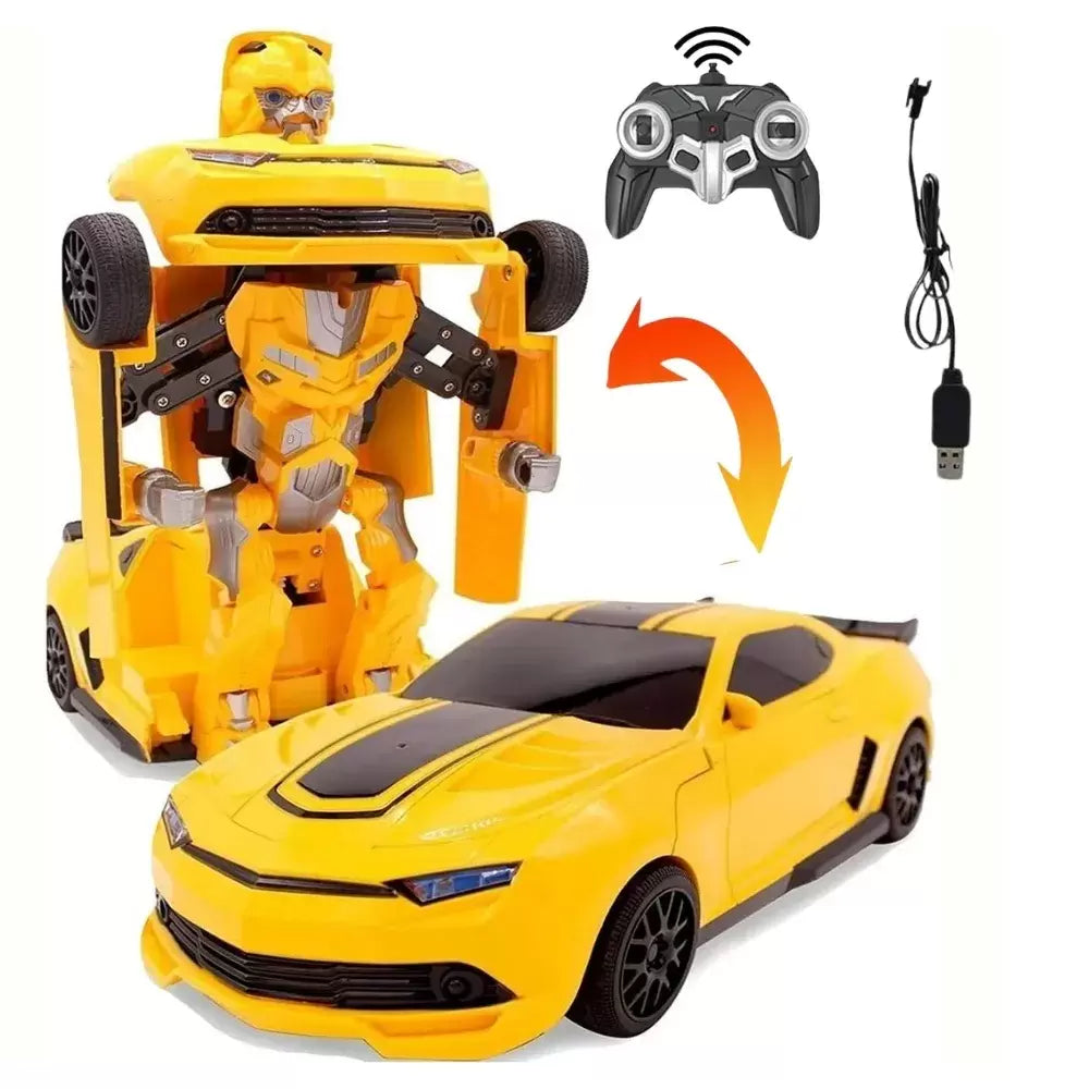 2-in-1 Remote Control Transforming Robot Car Toy - Yellow Action Figure