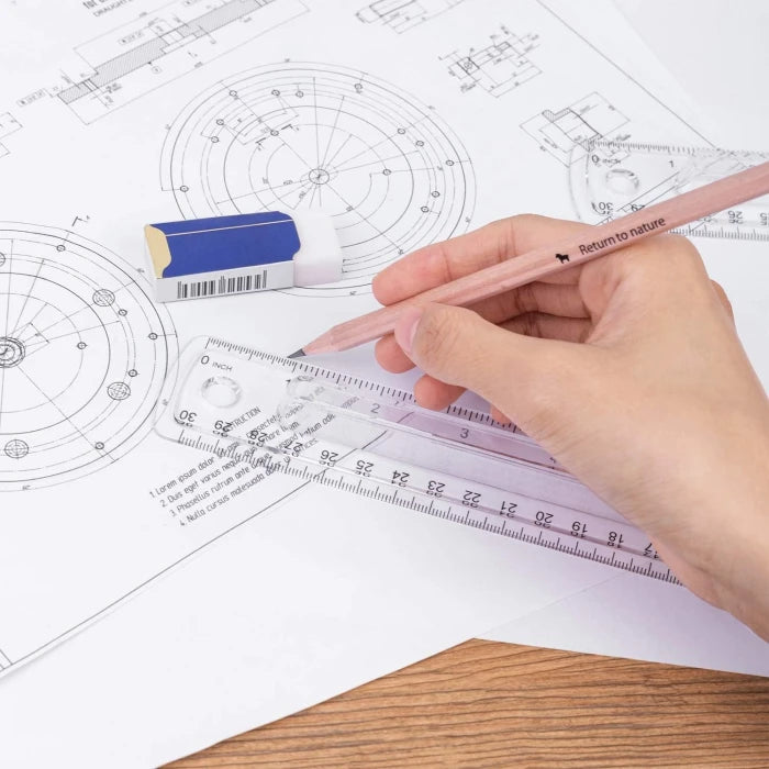 Amazon Basics 12-Inch Plastic Ruler with Finger Grip, 4-Pack, Clear